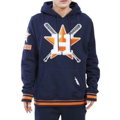 Pro Standard Mens Houston Astros  Astros Mash Up Rib Flc Po Hoodie In Midnight Navy/midnight Navy/orange