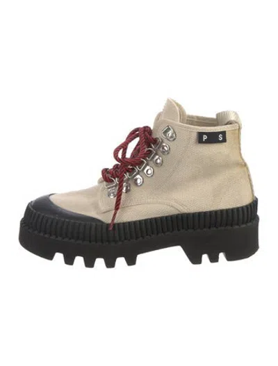 Pre-owned Proenza Schouler Canvas Lace-up Boots In Black/neutrals