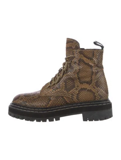 Pre-owned Proenza Schouler Leather Animal Print Combat Boots In Neutrals