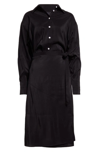 Proenza Schouler Olympia Long Sleeve Washed Habotai Shirtdress In Black