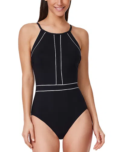 Profile By Gottex Contrast High Neck One Piece Swimsuit In Black