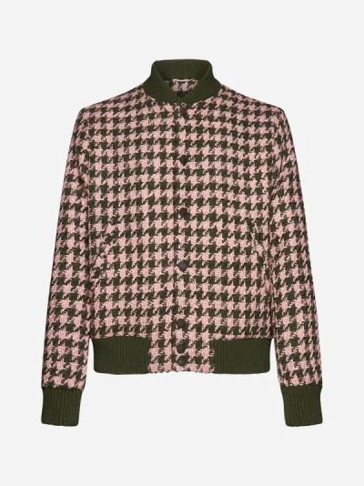 Pt Torino Houndstooth Wool-blend Bomber Jacket In Pink,green