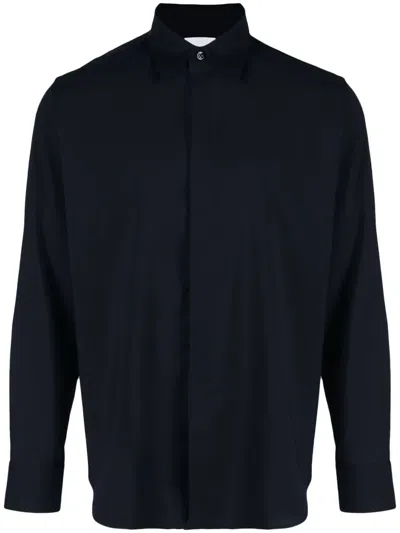 Pt Torino Long-sleeved Virgin Wool Shirt In Blue