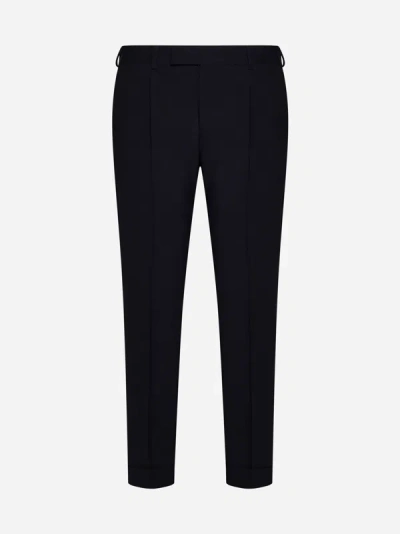 Pt Torino Rebel Stretch Wool Trousers In Navy