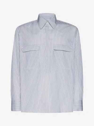 Pt Torino Striped Cotton-blend Shirt In White,blue