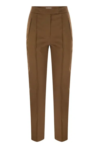 Pt01 Frida - Cotton And Silk Trousers With Pleat In Brown