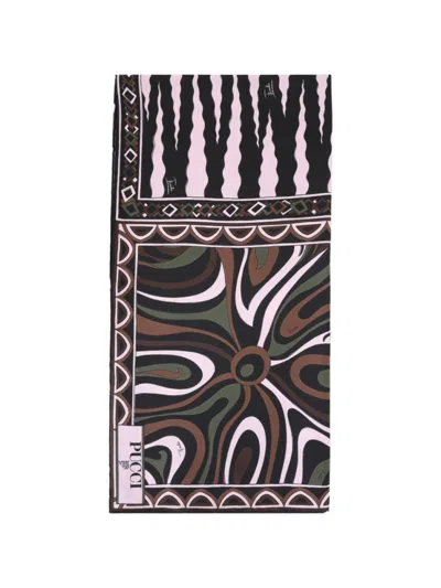 Pucci Brown Abstract Print Scarf In Multi
