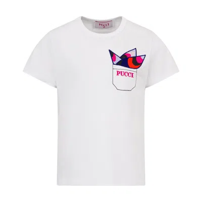 Pucci Emilio  Embroidered Logo Mini Crew-neck Cotton T-shirt In White