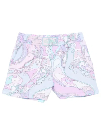 Pucci Emilio  Girl's Cotton Mini Shorts With Elastic Waist And Embroidered Logo In Multi