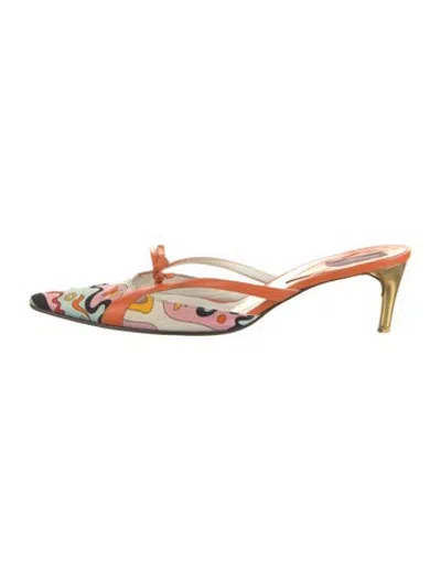 Pre-owned Pucci Leather Patterned Mules In Blue/orange