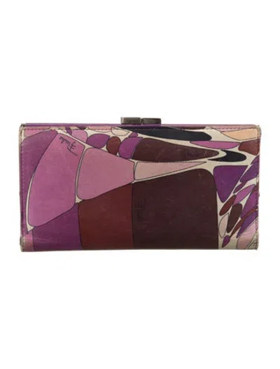 Pre-owned Pucci Leather Printed French Purse In Purple
