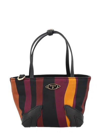 Pucci Mini Palio Striped Silk Tote Bag In Black