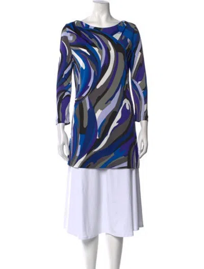 Pre-owned Pucci Printed Bateau Neckline Top In Blue
