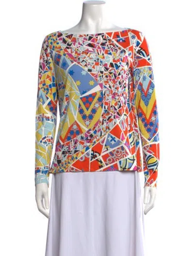 Pre-owned Pucci Printed Bateau Neckline Top In Blue/orange/yellow