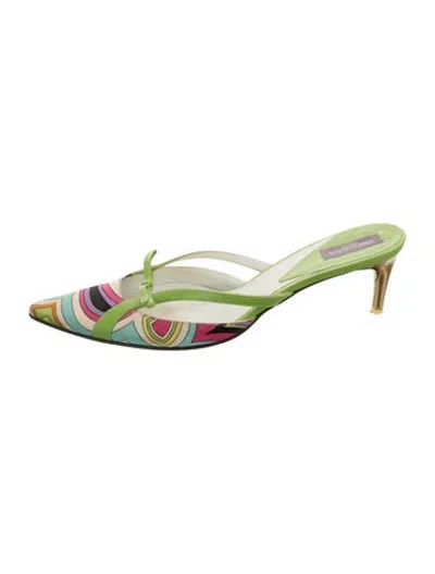 Pre-owned Pucci Satin Patterned Mules In Green