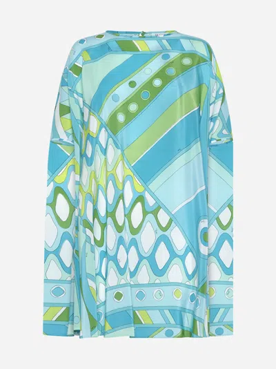 Pucci Very Vivara Print Kaftan In Turquoise,lime