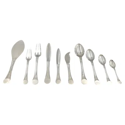 Pre-owned Puiforcat Rare  Stainless Steel Flatware Set In Wave Pattern In Art Deco Style In Gray