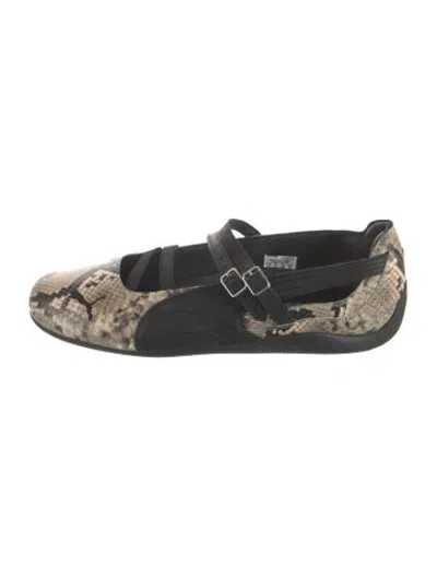 Pre-owned Puma Embossed Leather Animal Print Mary Jane Flats In Multicolor