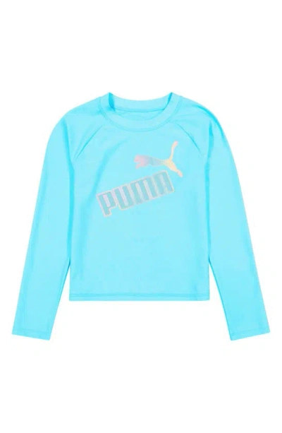 Puma Kids' Logo Long Sleeve Two-piece Rashguard Swimsuit In Hero Blue