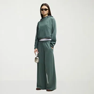 Puma Womens Wide Leg Mid Rise Regular Fit Sweatpant In Green