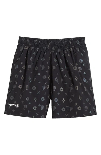 Purple Brand All Round Print Pull-on Shorts In Black