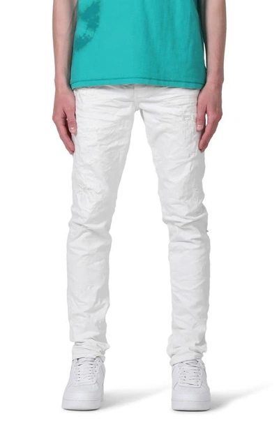 Purple Brand P001 Low Rise Skinny Jeans In White Quilted Pocket Destroy