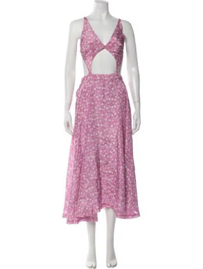Pre-owned Pushbutton Floral Print Midi Length Dress In Pink
