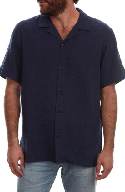 Px Gauze Cotton Camp Shirt In Blue