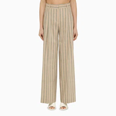 Quelledue Beige Striped Linen And Wool Trousers In Multicolor