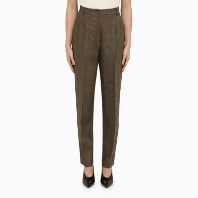 Quelledue Brown Linen Trousers With Pleats