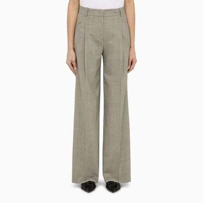 Quelledue Light Grey Wool Blend Wide Trousers In Gray