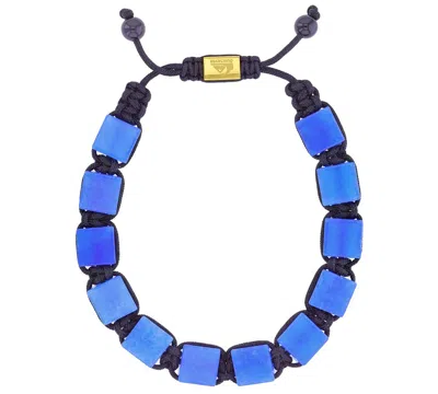 Quiksilver Men's 18k Gold-plated Steel Blue Tiger Eye Adjustable Bracelet