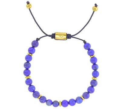Quiksilver Men's 18k Gold-plated Steel Yellow Lapis Textured Beads Adjustable Bracelet In Blue