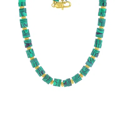 Quiksilver Men's 18k Gold-plated Steel Yellow Malachite Polished Plate Beads Necklace In Green