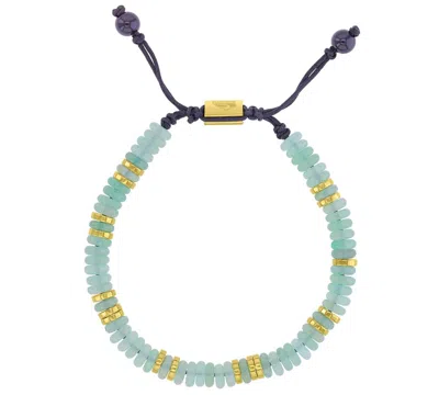 Quiksilver Men's 18k Gold-plated Steel Yellow Slider Onyx Green Aventurine Adjustable Bracelet In Gray