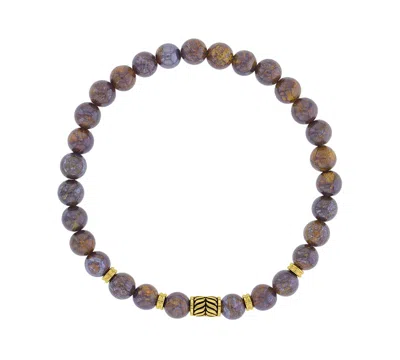 Quiksilver Men's 18k Yellow Gold-plated Brown Textured Beads Stretch Bracelet In Multi