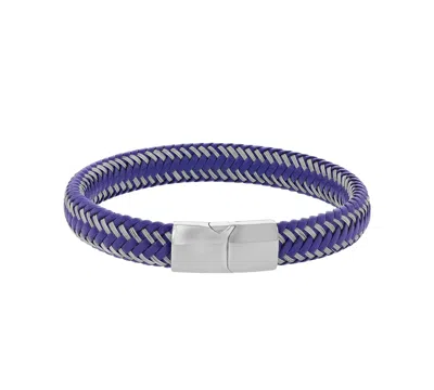 Quiksilver Men's Platinum-plated Cylinder Lock Leather Bracelet In Blue