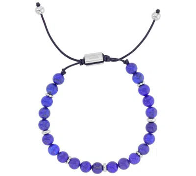 Quiksilver Men's Platinum-plated Lapis Textured Beads Adjustable Bracelet In Multi