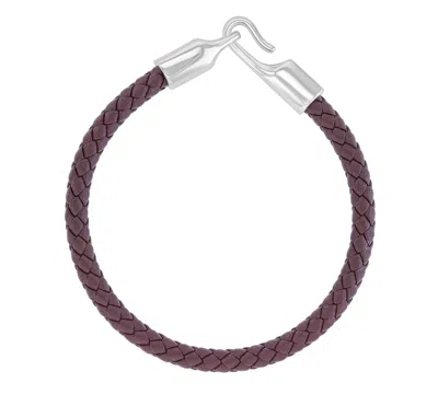 Quiksilver Men's Platinum-plated Steel Hook Leather Bracelet In Burgundy