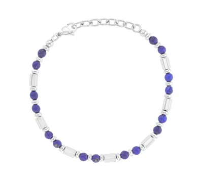 Quiksilver Men's Platinum-plated Steel Lapis Hexagon Bracelet In Multi
