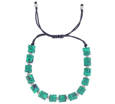 Quiksilver Men's Platinum-plated Steel Malachite Beads Adjustable Bracelet In Green