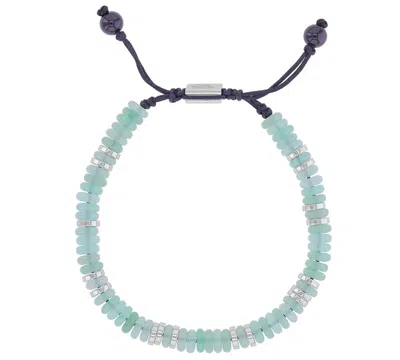 Quiksilver Men's Platinum-plated Steel Slider Onyx Green Aventurine Adjustable Bracelet In Blue