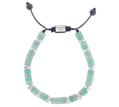 Quiksilver Men's Platinum-plated Steel Slider Onyx Green Aventurine Adjustable Bracelet In Blue