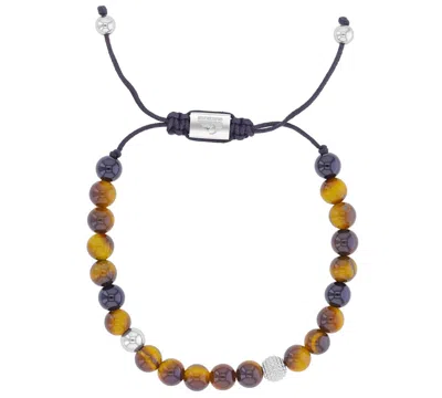 Quiksilver Men's Platinum-plated Steel Tiger Eye Onyx Adjustable Bracelet In Multi