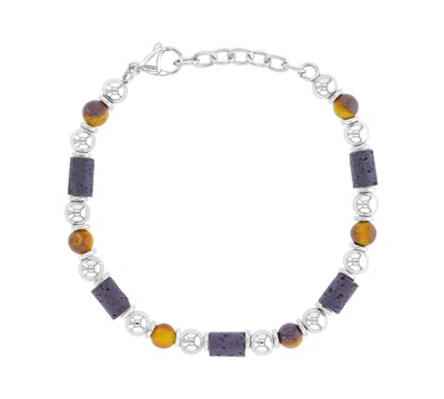 Quiksilver Men's Platinum-plated Tiger Eye Lava Bracelet In Metallic