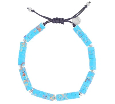 Quiksilver Platinum-plated Steel Tag Turquoise Adjustable Bracelet In Blue