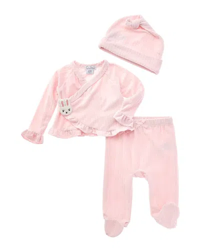 Quiltex Kids' 3pc Bunny Cardigan & Pant Set In Pink