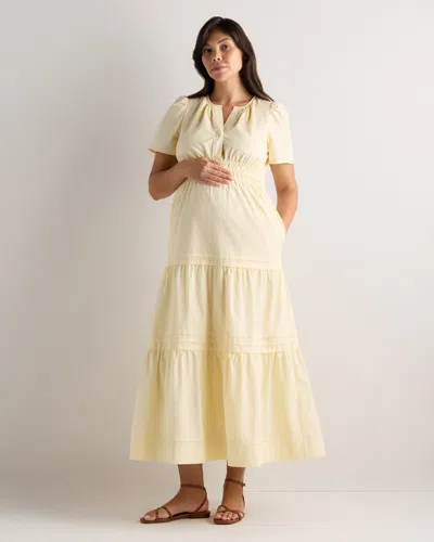 Quince Women's Poplin Maternity Tiered Maxi Dress In Pale Custard Yellow