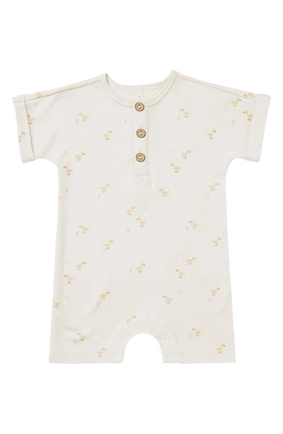 Quincy Mae Babies' Duck Print Henley Organic Cotton Blend Romper In Ivory-ducks