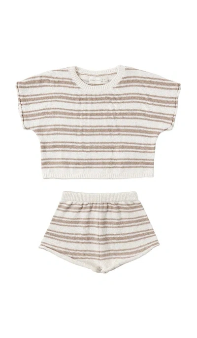 Quincy Mae Relaxed Summer Knit Set In Oat Stripe